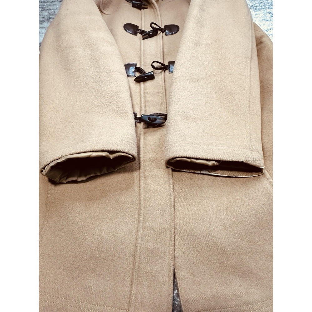Women's LL BEAN Wool Hooded Beige BELLANDI Toggle Pea Coat Italy L/XL 294400 - Picture 10 of 11